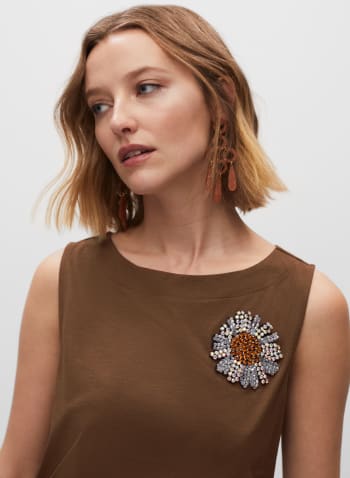 Embroidered Sleeveless Top, Clay