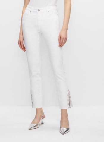 Embellished Ankle Jeans, White