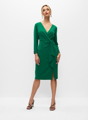 Jewel Trim Flounce Dress, Green
