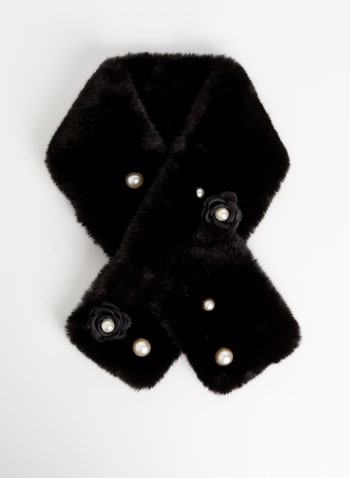 Faux Fur Pull-Through Scarf with Pearl Detail