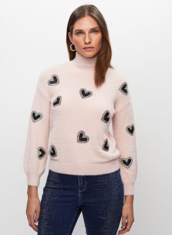 Frank Lyman - Heart Appliqué Sweater, Peony Pink 