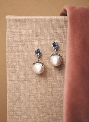 Boucles d'oreilles pendantes avec perles et cristaux, Poudre bleue