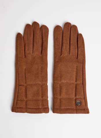 Quilted Faux Suede Gloves, Brown