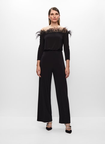 Adrianna Papell - Feather Trim Jumpsuit, Black
