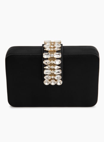Faceted Stone Detail Clutch, Black