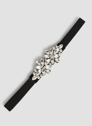 Faceted Stone Detail Belt, Silver