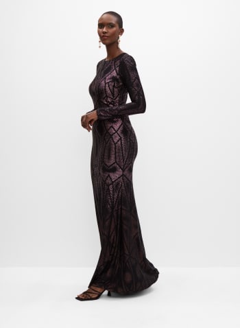 Glitter Geometric Motif Dress, Black