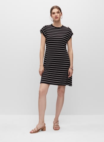 Stripe Print T-Shirt Dress, Black Pattern