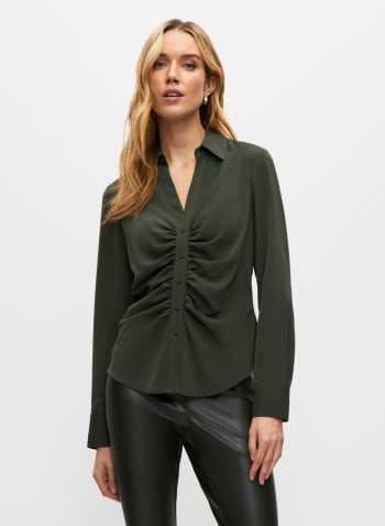 Ruched Satin Blouse, Green