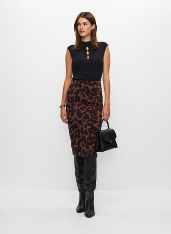 Pull-On Leopard Motif Skirt, Dark Camello