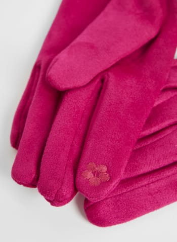 Faux Suede Pompom Gloves, Fuchsia