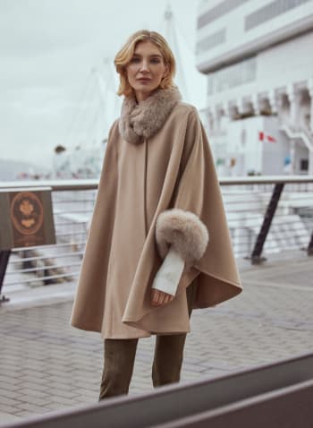 Mallia - Fur & Cashmere Blend Coat, Beige