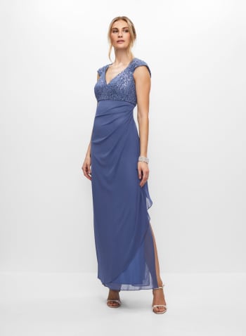 Lace Detail Chiffon Dress, Royal Blue