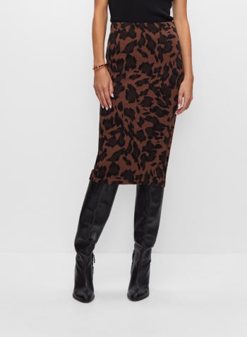 Pull-On Leopard Motif Skirt, Dark Camello