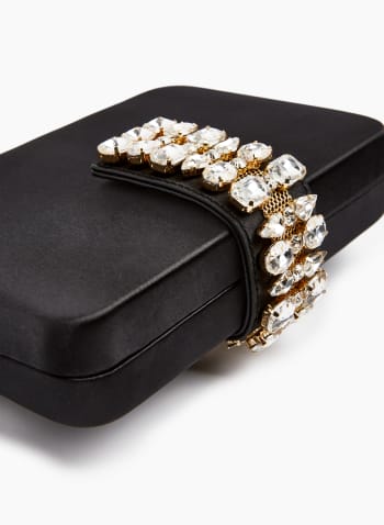Faceted Stone Detail Clutch, Black