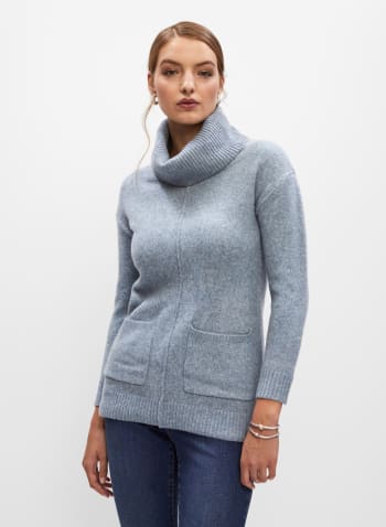 Cowl Neck Tunic Sweater, Powder Blue