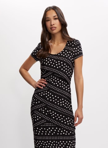 Contrast Polka Dot Print Dress, Black