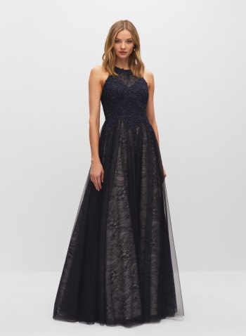 Embellished & Embroidered Lace Gown, Marine