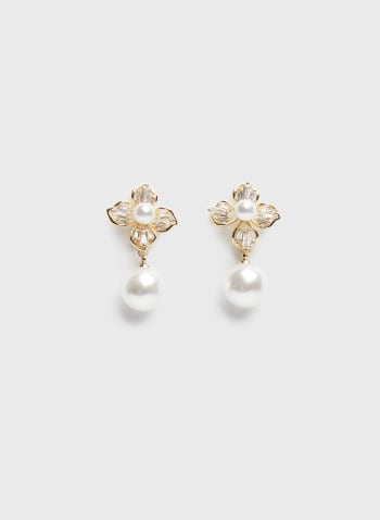 Flower & Pearl Detail Dangle Earrings, Pearl