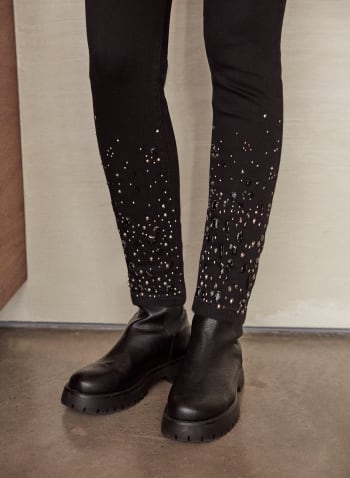 Crystal Detail Slim Leg Jeans, Black