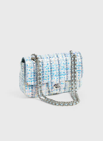 Sequin Tweed Chain Strap Bag, Royal Blue