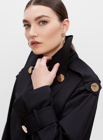 Button Detail Trench Coat, Black