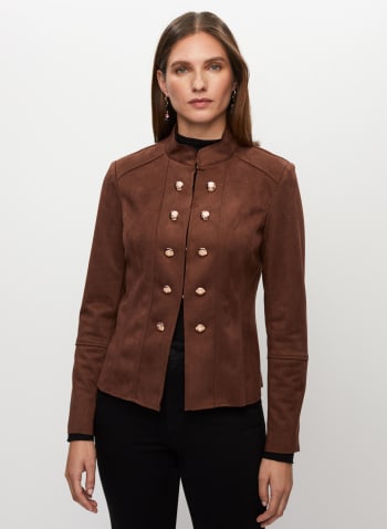 Faux Suede Button Detail Jacket, Vicuna Brown