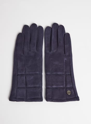 Quilted Faux Suede Gloves, Marine
