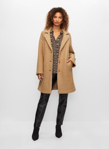 Textured Wool Blend Coat, Camello