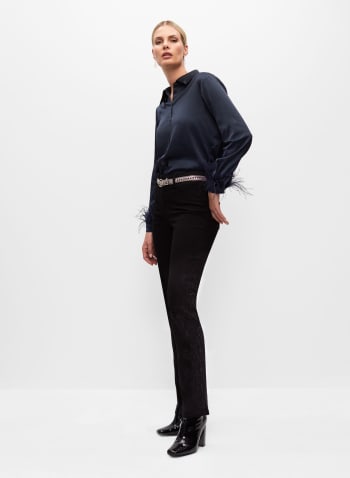 Embroidered Straight Leg Jeans, Black