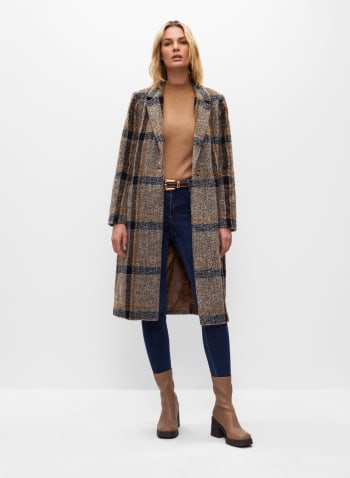 Plaid Wool Blend Coat, Brown