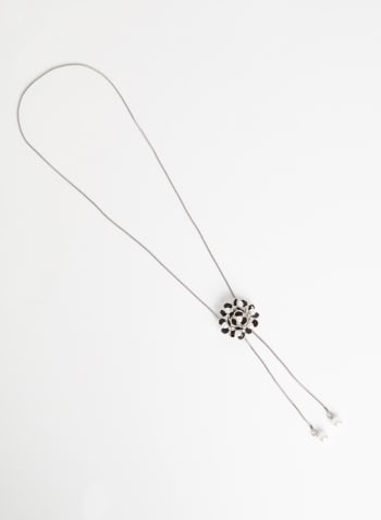 Collier Bolo à pendentif fleur et perles, Noir