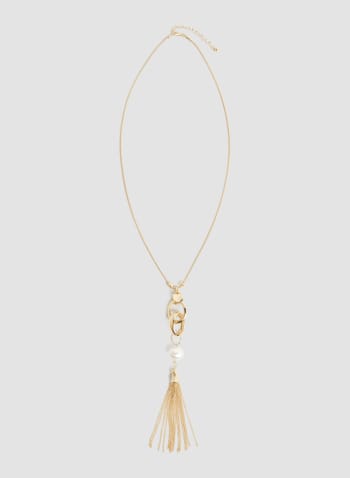Chain Tassel Tiered Necklace, Pearl