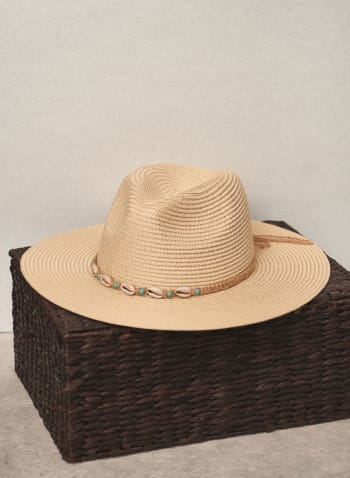Chapeau Panama à détail de coquillages, Brun