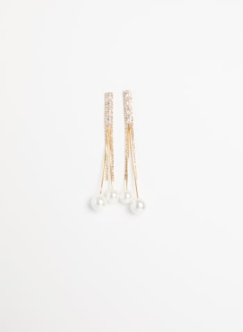 Crystal and Pearl Dangle Earrings, Off White