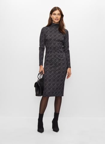 Geometric Jacquard Knit Midi Dress, Grey Pattern