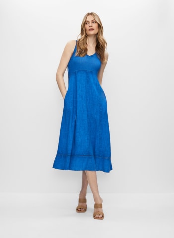 Cotton V-Neck Sleeveless Dress, Pond Blue