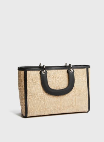 Small Square Raffia Bag, Black Pattern