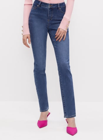Rhinestone Detail Slim Leg Jeans, Blue