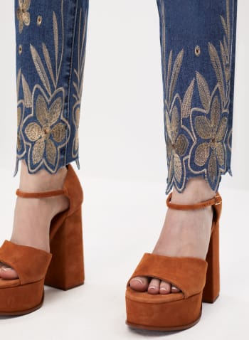 Embroidered Detail Jeans, Blue