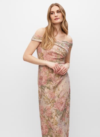 Adrianna Papell - Floral Off-the-Shoulder Gown, Pink Passion