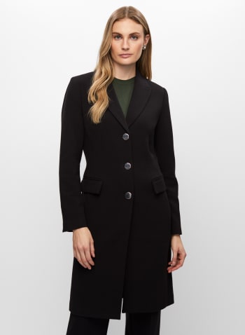 Manteau long en tricotine et boutons, Noir