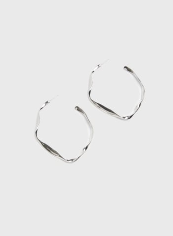 Twist Detail Open Hoop Earrings, Silver