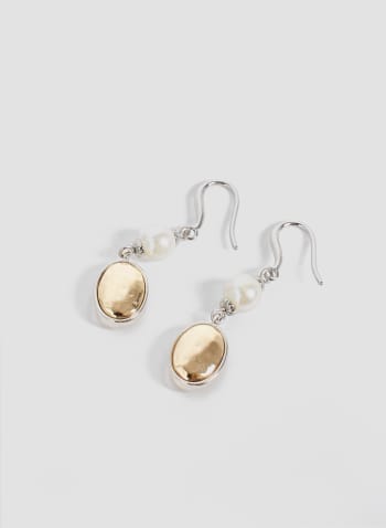Boucles d'oreilles pendantes à perle et pierre, Blanc perle