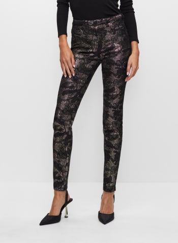 Frank Lyman - Metallic Lace Print Jeans, Black Pattern