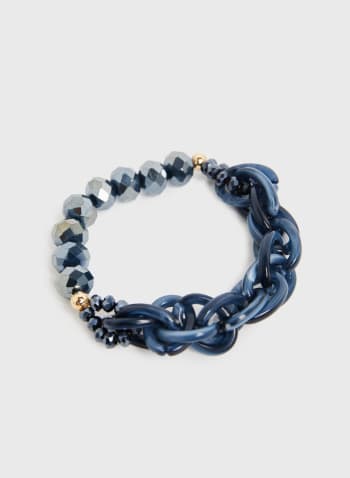 Bead & Chain Link Bracelet, Blue Mix 