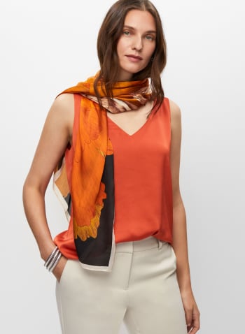 Écharpe carrée à large motif floral, Orange