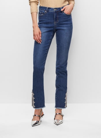 Embellished Side Slit Jeans, Blueberry