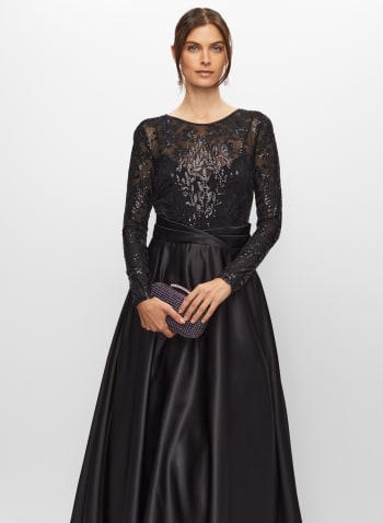 Sequin Detail Gown, Black
