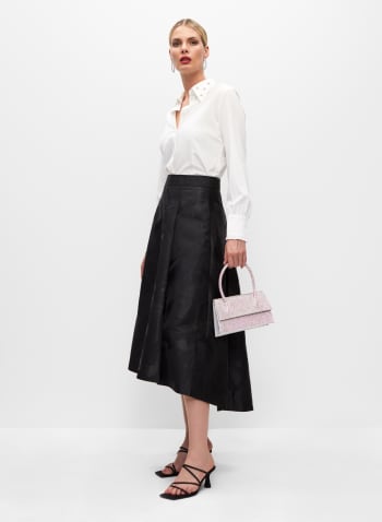 High-Low Floral Motif Midi Skirt, Black